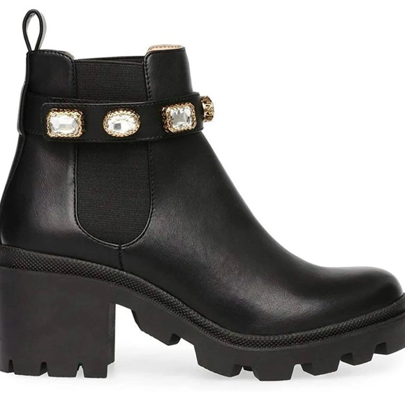 Steve Madden Shoes - Steve Madden Amulet Black Moto Combat Boots with Jewels. Like new. Size 7